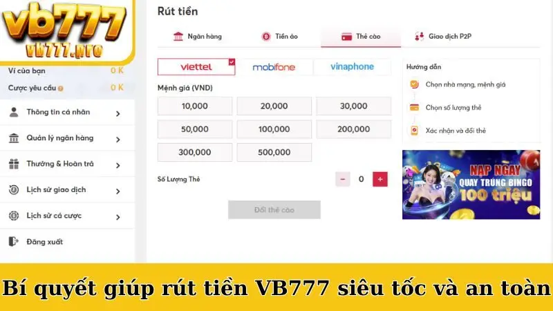 Bí quyết giúp rút tiền VB777 siêu tốc và an toàn