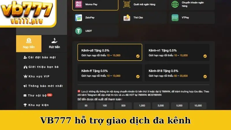 Cổng game VB777 hỗ trợ giao dịch đa kênh